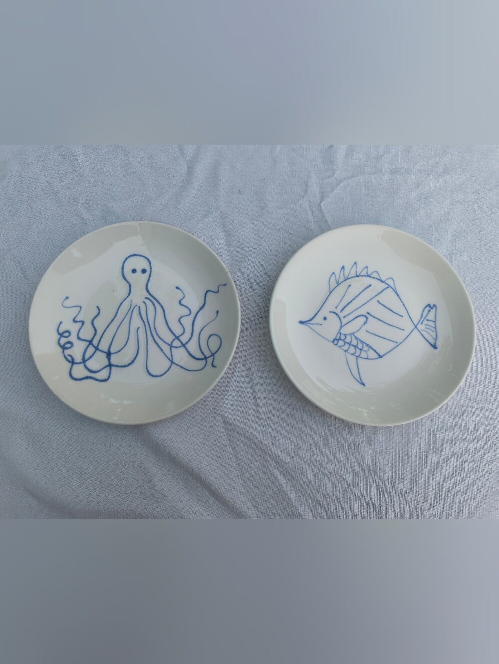 Set of 2 Matceramica Portugal Ceramic Octopus and Fish Design